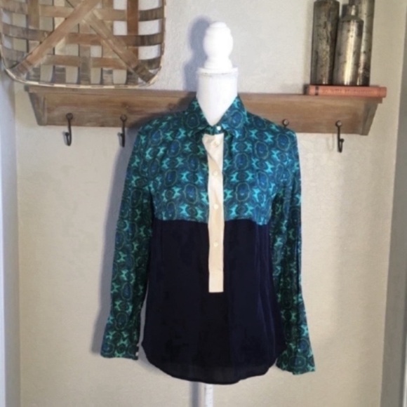 NWT J. Crew Color Block Pop Over Shirt Silk - Picture 1 of 4